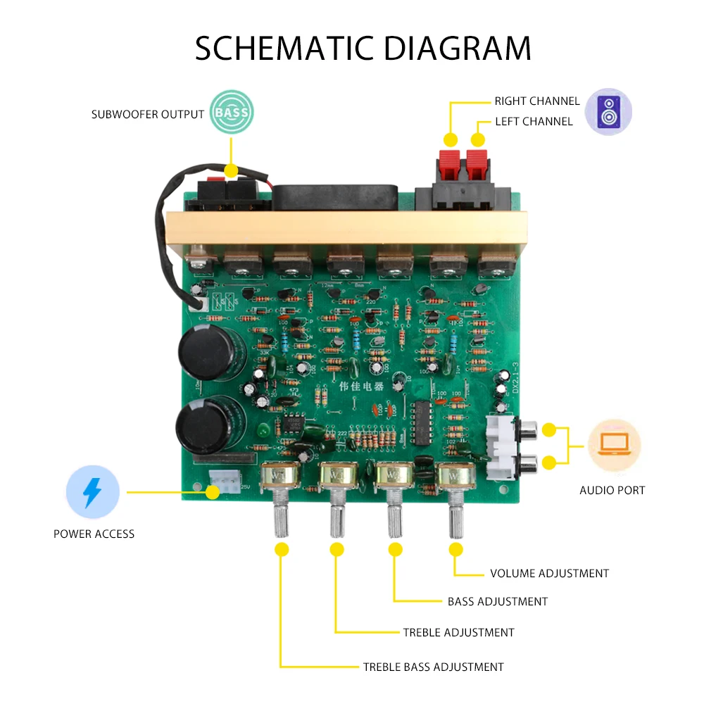 Панель усилителя звука высокой мощности DX-2/DX-2.1-3 с сабвуфером для домашнего