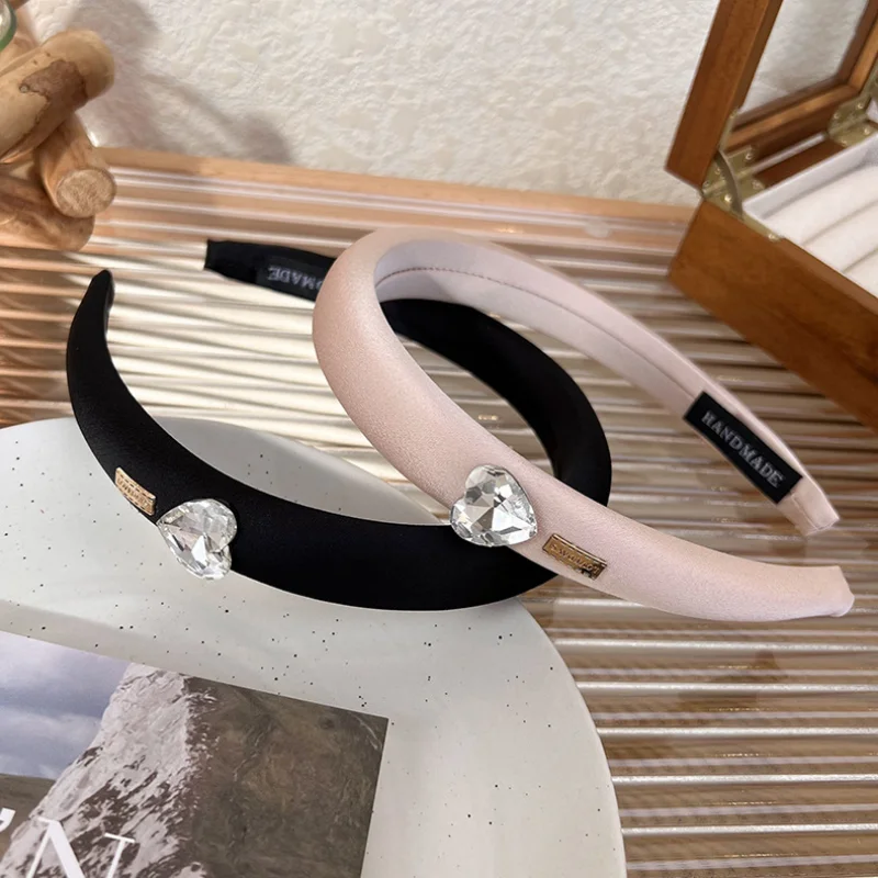 Velvet Headbands For Women Mujer Bling Rhinestone Heart Wide Brimmed Hairband Hair Accessories