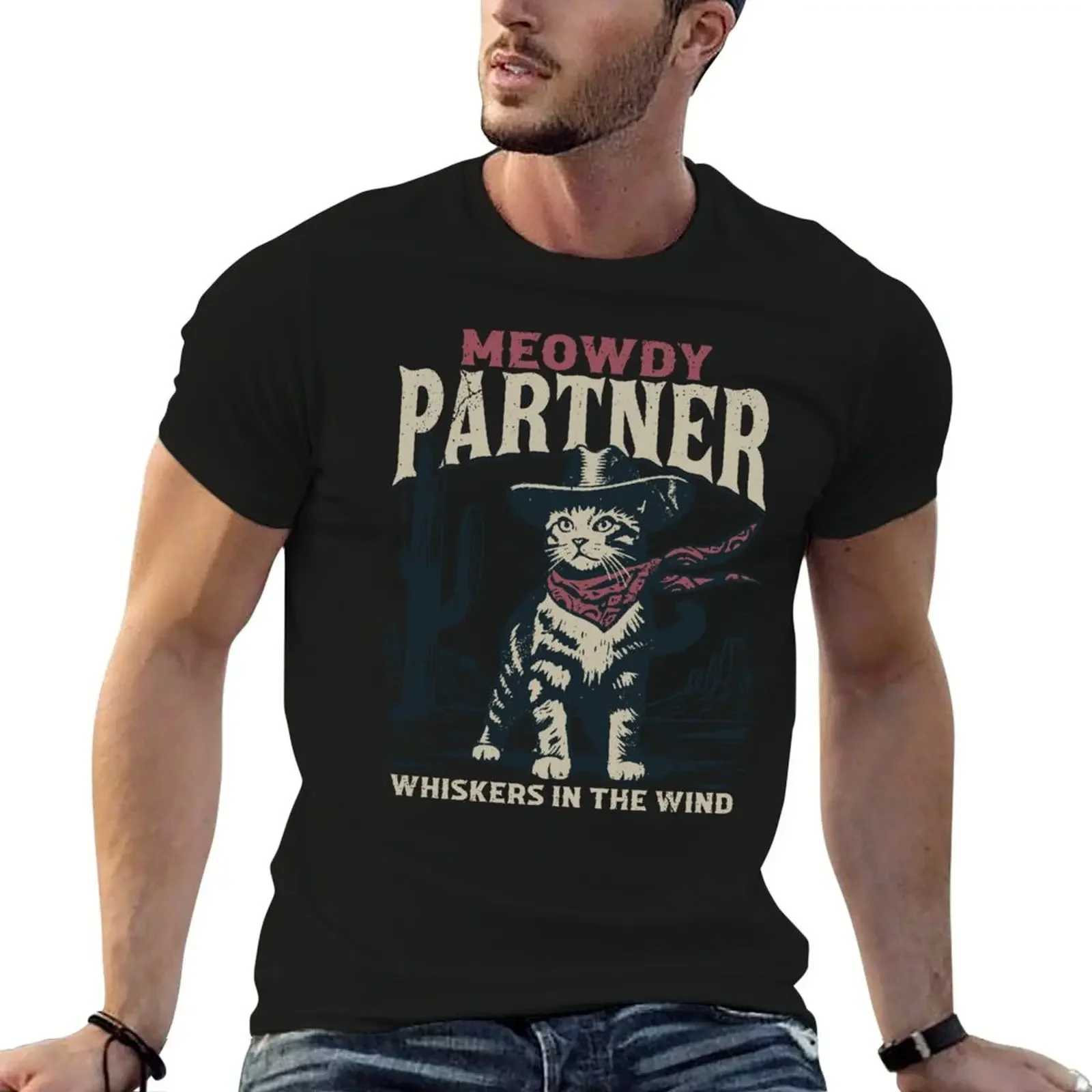 Футболка с ковбойским котом Meowdy Partner рубашка на заказ винтажные футболки мужские