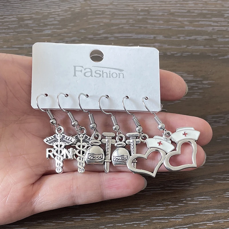 

3prs Earrings Set Doctor RN Nurse Hat Earrings For Women Doctor Nurse Gifts Jewelry Pendientes Cерьги
