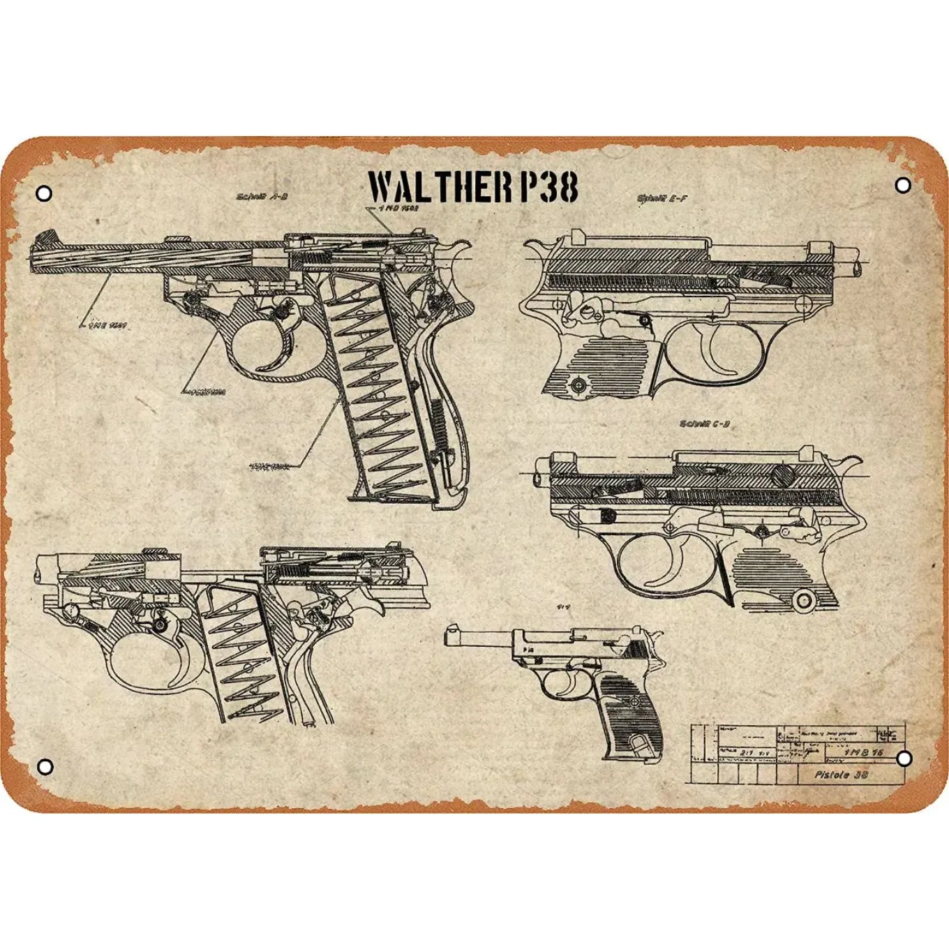 

Металлическая вывеска CIFBUY Walther P38 8x12 дюймов