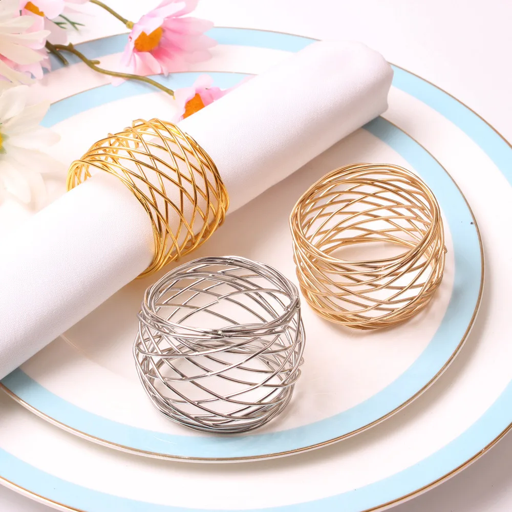 

12PCS/Metal wire looped mesh gold and silver napkin ring table top decoration for celebration hotel wedding banquet reception fa