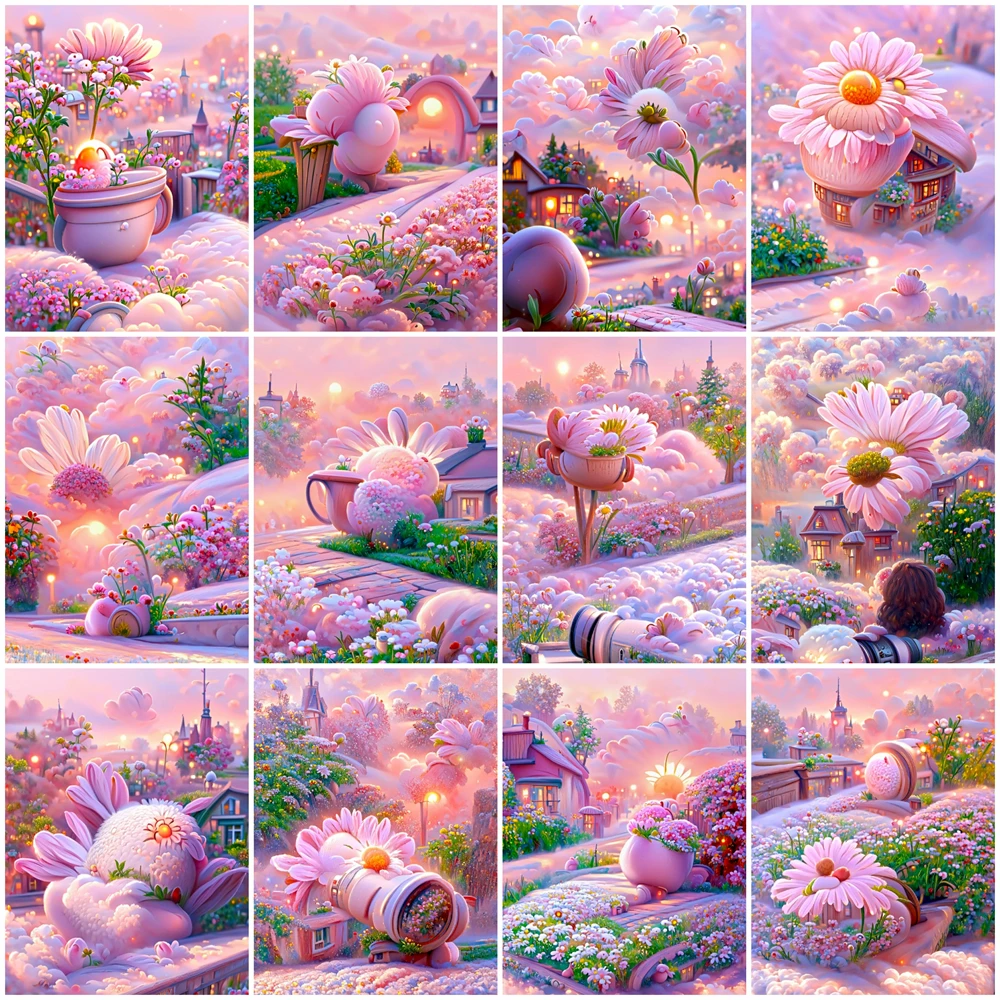 

5D алмазная живопись «сделай сам», мечтательный розовый сад, цветочный пейзаж, вышивка крестиком, набор для рукоделия, вышивка, мозаика, картина, домашний декор