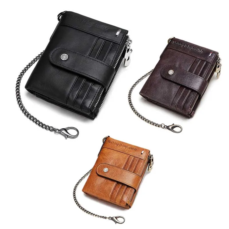 

HUMERPAUL Men's Wallet RFID Ultra-Thin Leather Bi-Fold Buckle Retro Short Coin Purse Multi-Function Card Bag Chain Bag