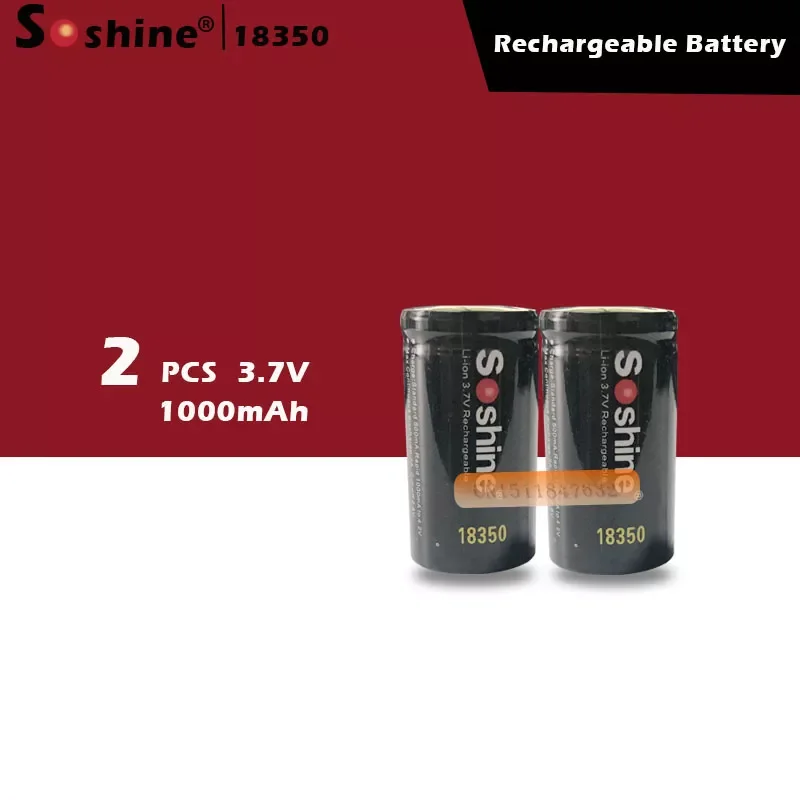 

NEW2023 2PCS Soshine 18350 battery 1000mAh 3.7V Li-ion Rechargeable Battery with battery protective storage box