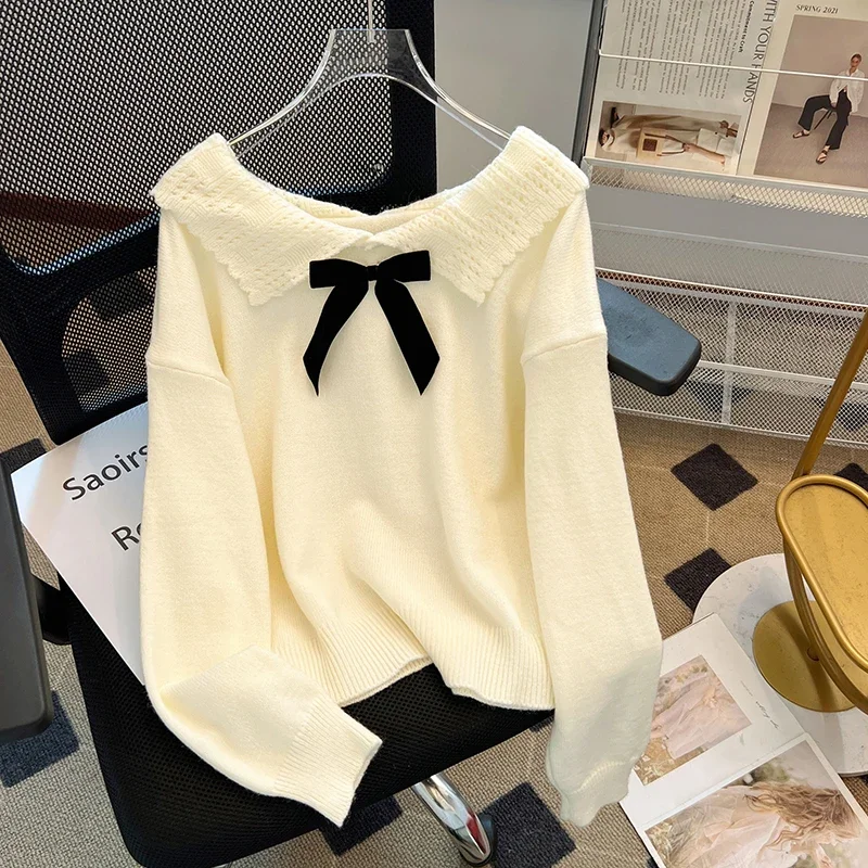 Милые свитера с воротником Питера Пэна для женщин универсальный пуловер