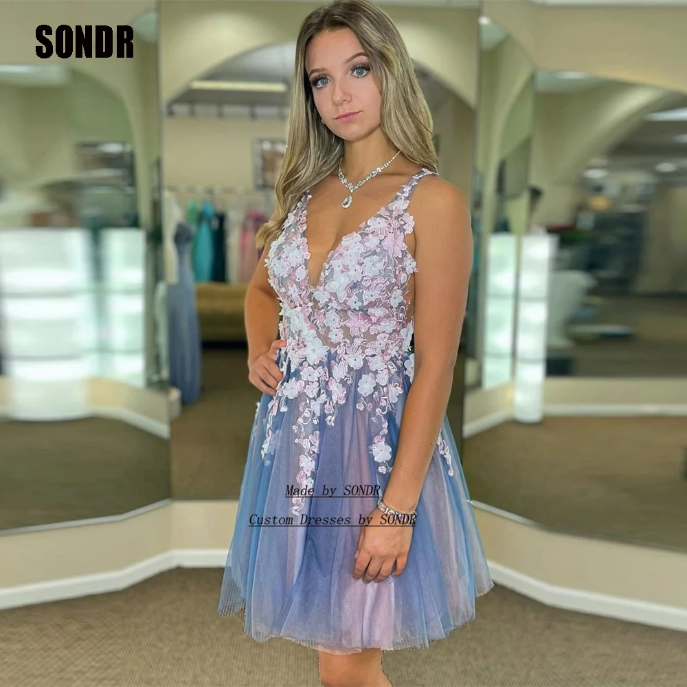 

SONDR Sweet Blue Short A Line Appliques Prom Dresses Prom Gowns Tea Length Sweetheart Vestidos De Fiesta Evening Gown 2023