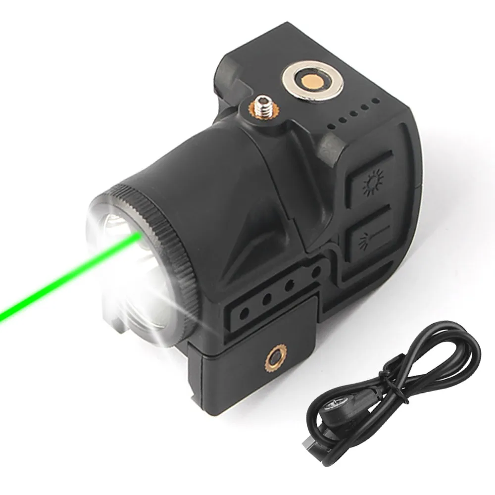 Tactical Gun Light Magnetic Charging Flashlight with Green Laser Sight Fit 20mm Rail for Pistol Hadgun Hunting Shooting Airsoft