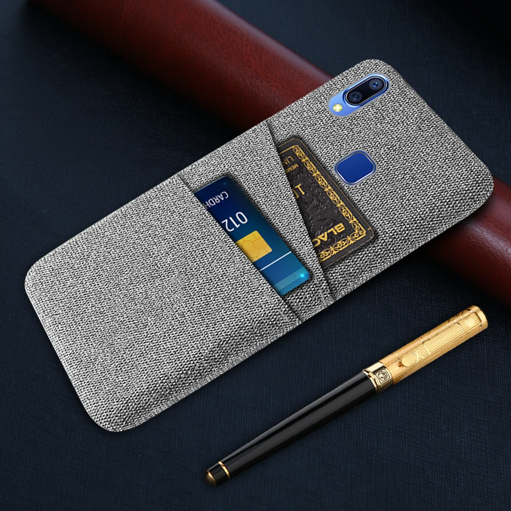 

Card Case For Vivo Y11 2019 Case 6.35" Luxury Fabric Dual Card Phone Cover For Vivo 1906 Y11 2019 VIVOY11 Y 11 Coque Fundas