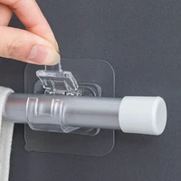 adjustable curtain rod holder self adhesive punch free curtain hanging rod bracket hook fixed hanging clips bathroom accessories