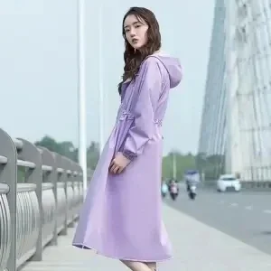 Модная длинная Водонепроницаемая ветровка Женский дождевик с приталенной