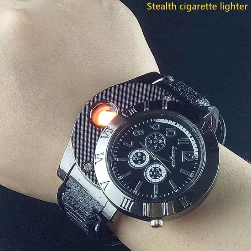Man Watch 2019 USB Charge Windproof Electronic Flameless Lighter Watches Men's Quartz Watches erkek kol saat horloge heren