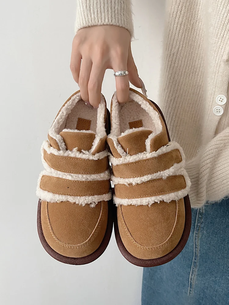 

Кроссовки женские с закрытым носком, меховые, на плоской резиновой подошве, повседневные Мокасины, с круглым носком, Осень-зима 2023