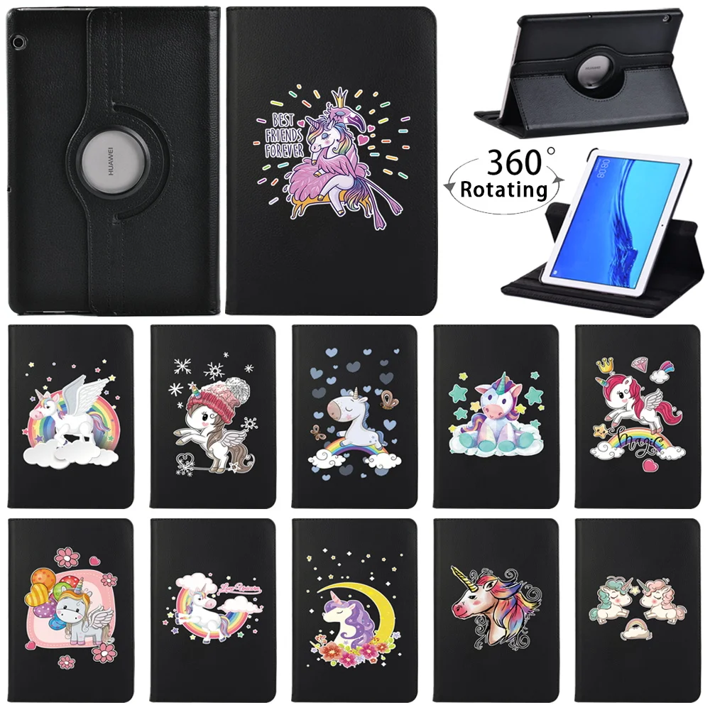 

New 360 Degree Rotating PU Leather Flip Cover Case for Huawei MediaPad T3 10 9.6"/T5 10 10.1" Tablet Case
