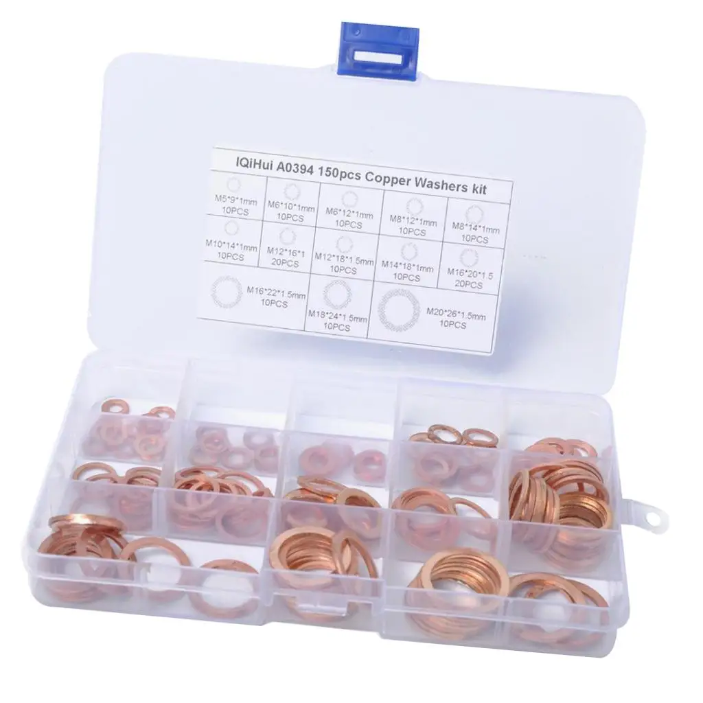 

150 шт., 13 размеров, ассорти, Твердые медные шайбы для давки, плоские масляные тормозные кольца