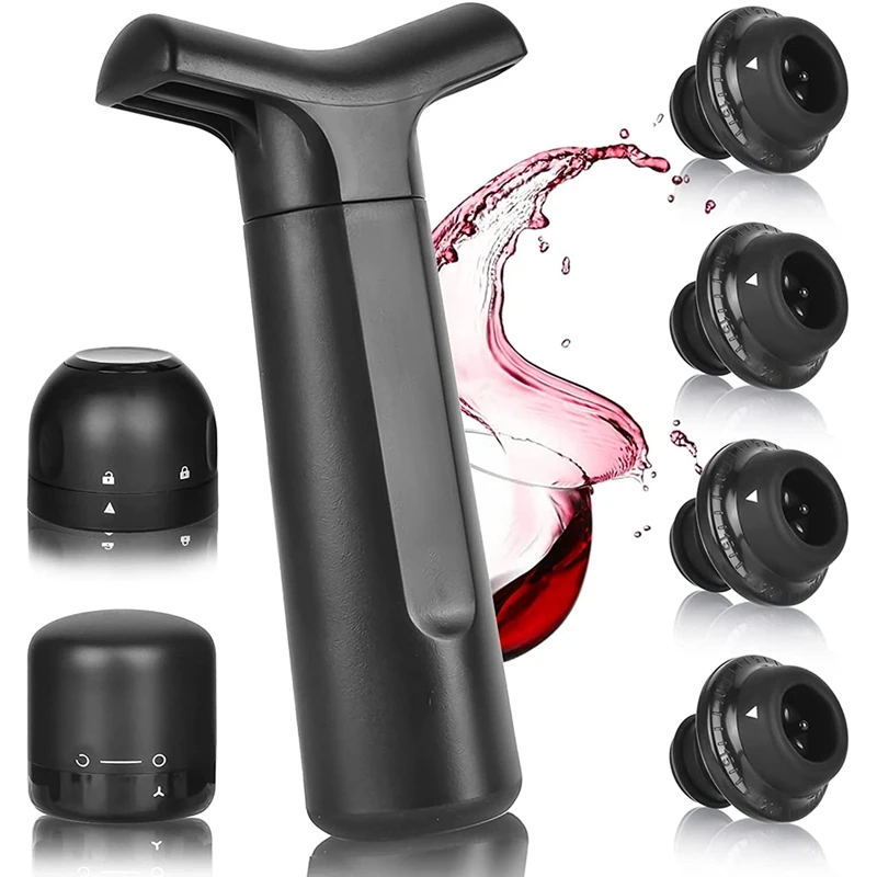 

6-Piece Wine Stopper With Vacuum Wine Saver Pump, Reusable Silicone Wine Preserver For Wine To Keep Fresh