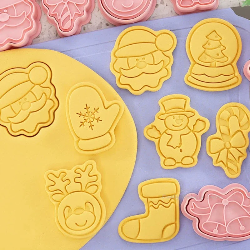 8 шт. рождественские формочки для печенья пресс Санта-Клауса штамп пластиковые