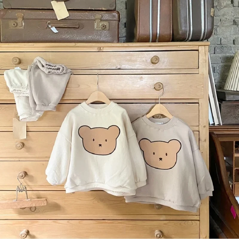 

Baby Sweatshirt Set Children Cute Bear Pattern Round Neck Cotton Sudaderas Suit Spring Long Sleeve Trousers Roupas Infantis