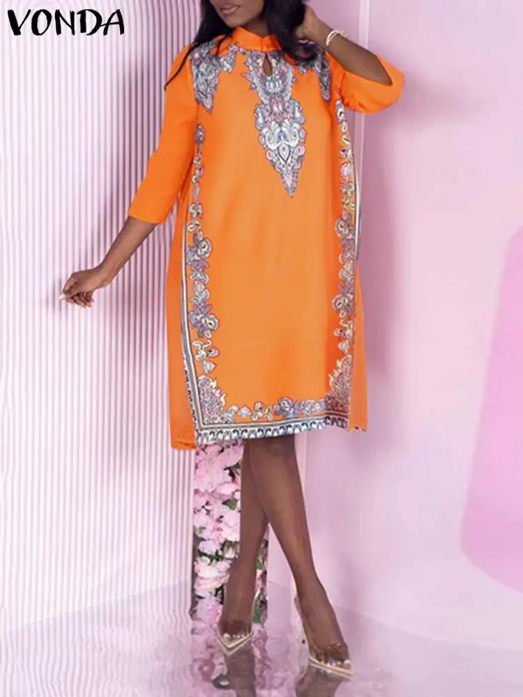 

Женское богемное платье с воротником-стойкой, до колена