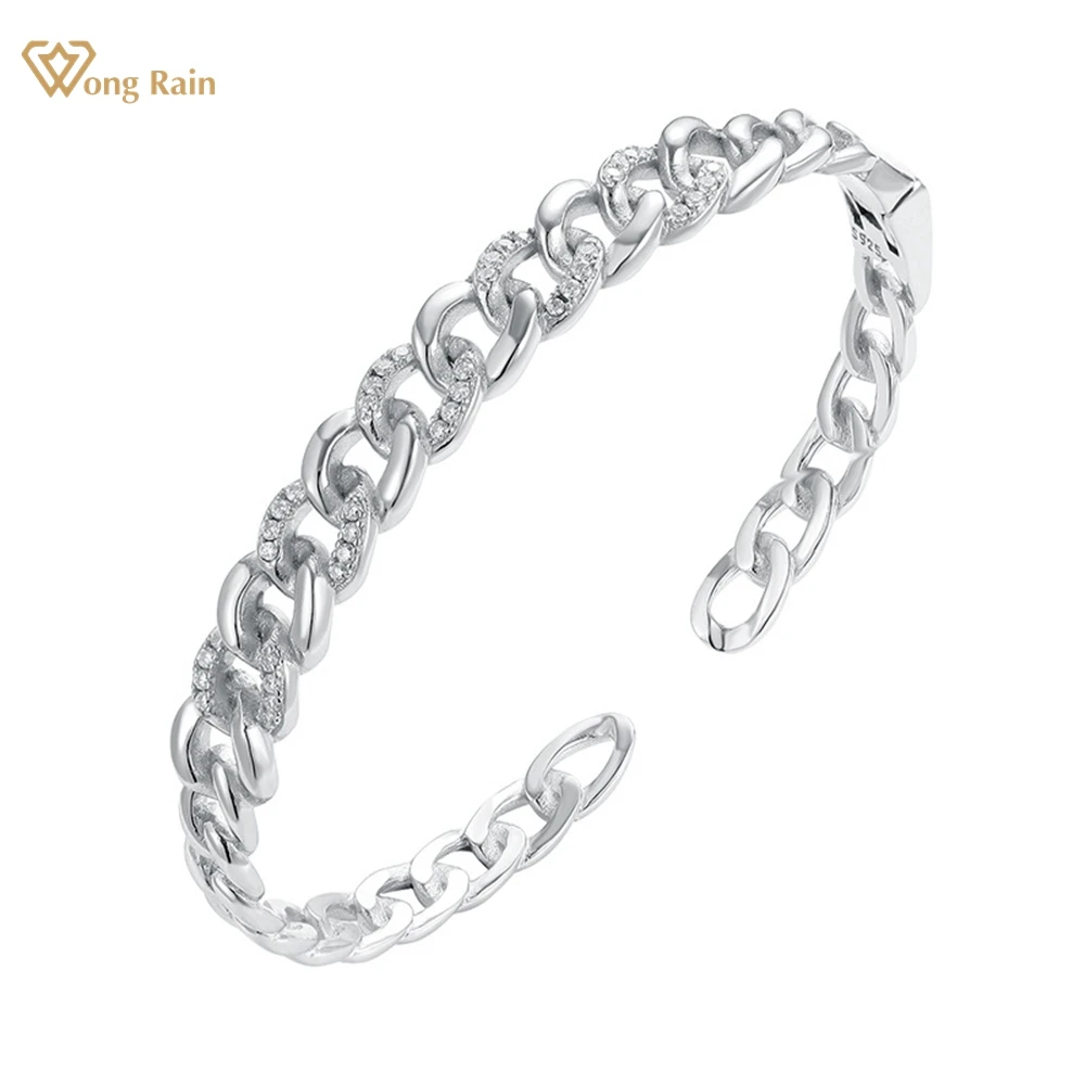 

Wong Rain 100% 925 Sterling Silver VVS1 3EX Pass Test Diamonds Gemstone Real Moissanite Sparkling Open Cuban Bangle Fine Jewelry