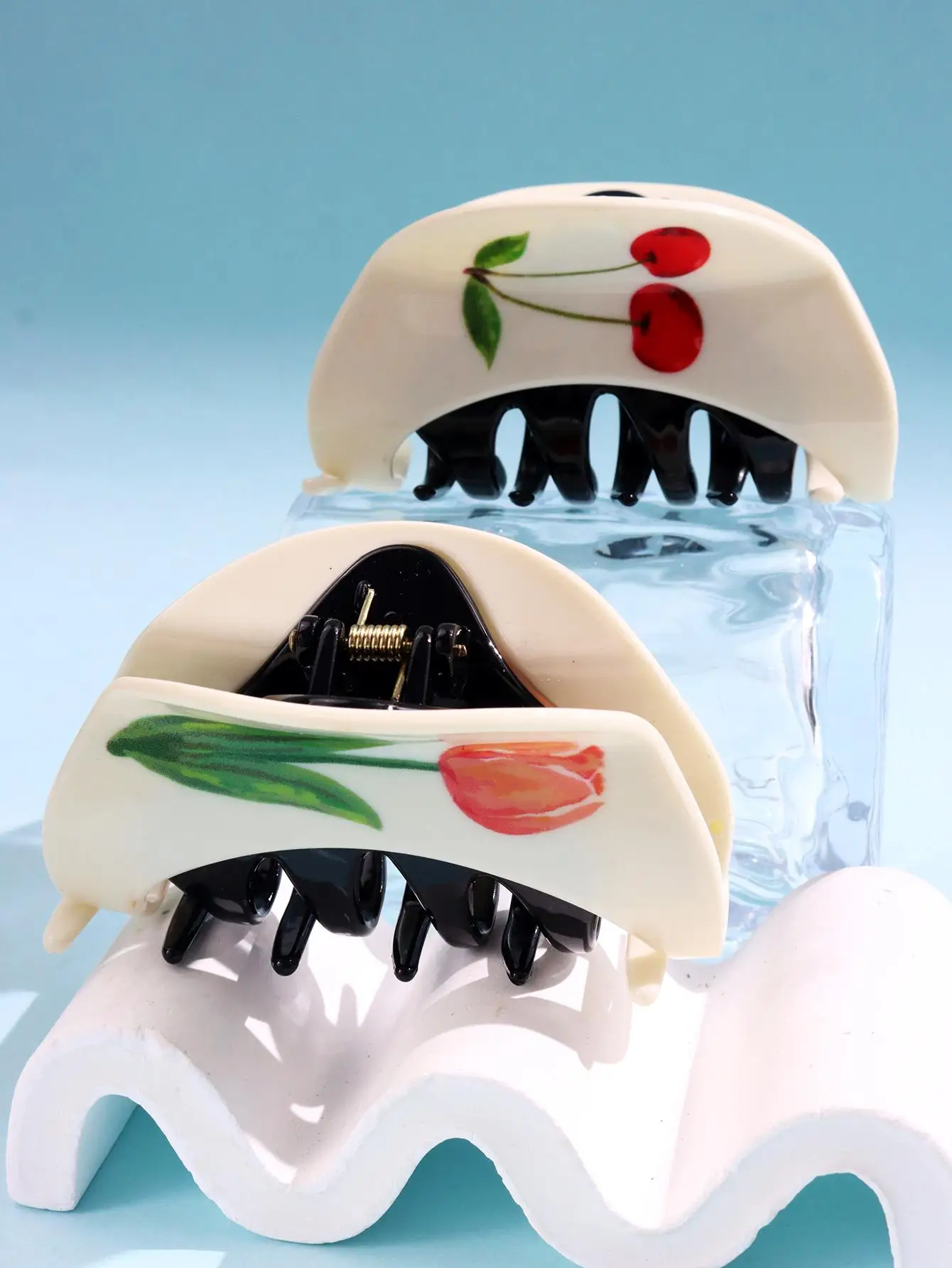 Необычные полукруглые разноцветные принты тюльпаны вишневая смола коготь для