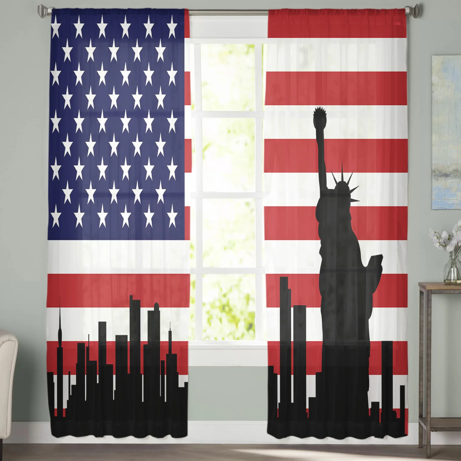 Шифоновые тюлевые шторы с флагом и статуей свободы прозрачные Занавески для