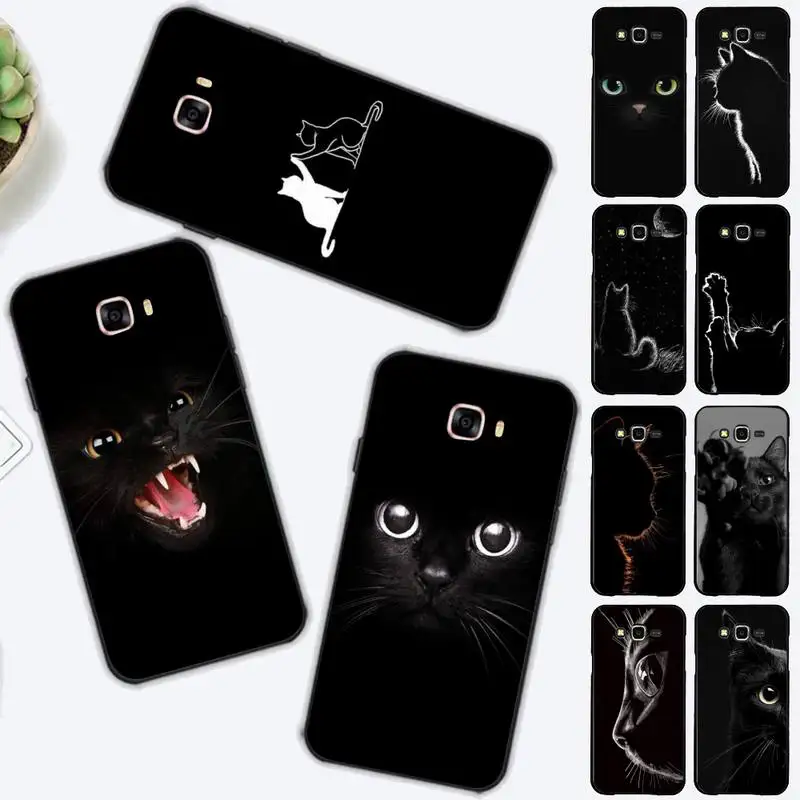 

Black Cat Staring Eye Phone Case for Samsung J 2 3 4 5 6 7 8 prime plus 2018 2017 2016 core