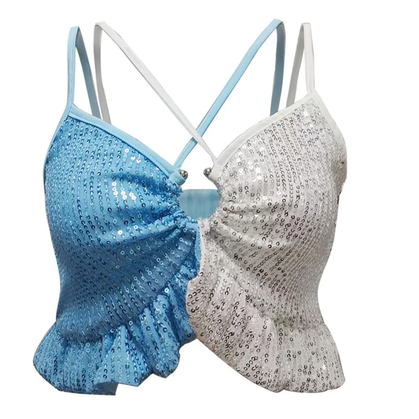 

DEARIRIS Women's Sexy Suspender Patchwork Color Sequin Top Little Vest