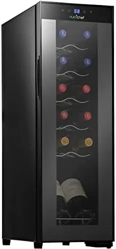 

White & Red Cooler-Freestanding Countertop Compact Mini Wine Fridge Chiller 12 Bottle Capacity, Digital Control, Glass Door,