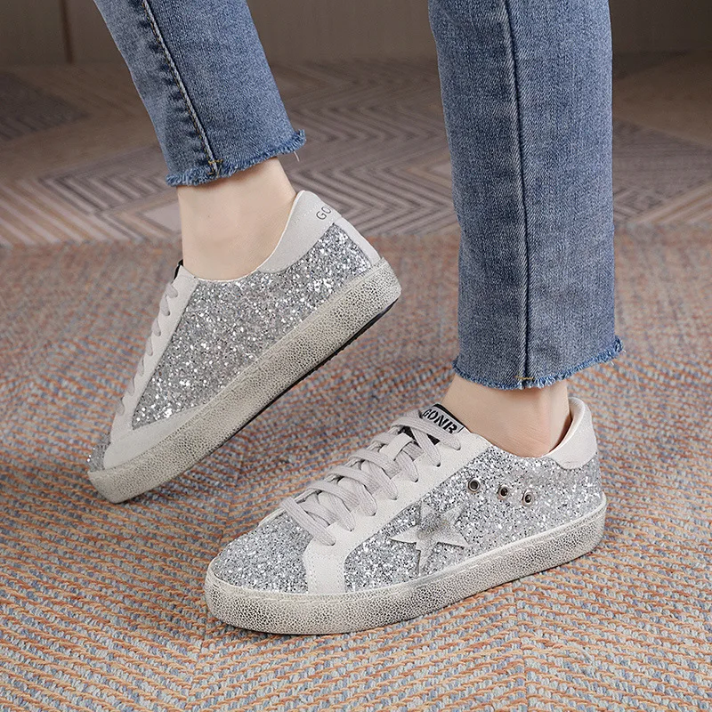 Туфли грязные женские с блестками натуральная кожа ретро тарелка маленькие