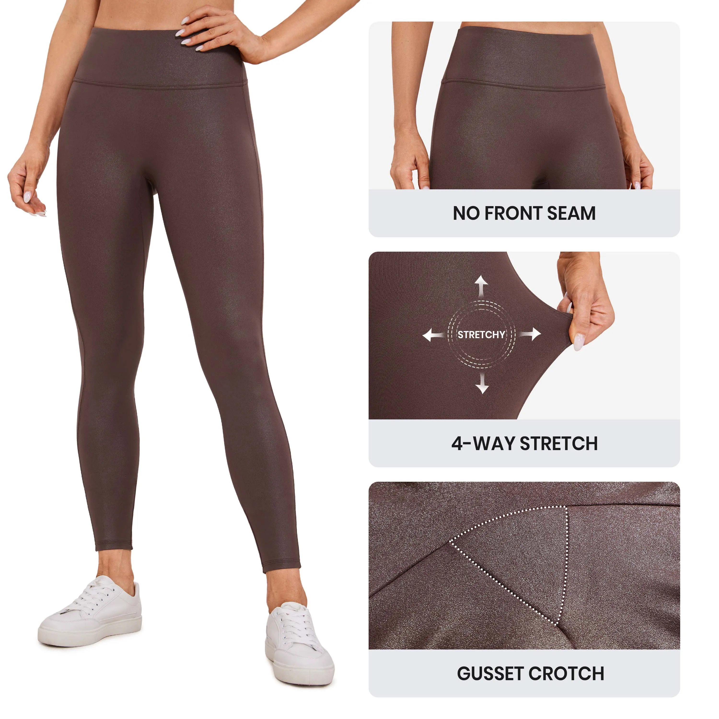 CRZ YOGA Butterluxe Matte Faux Leather Leggings for Women 26.5'' - No Front Seam High Waist Stretch Tights Pleather Pants