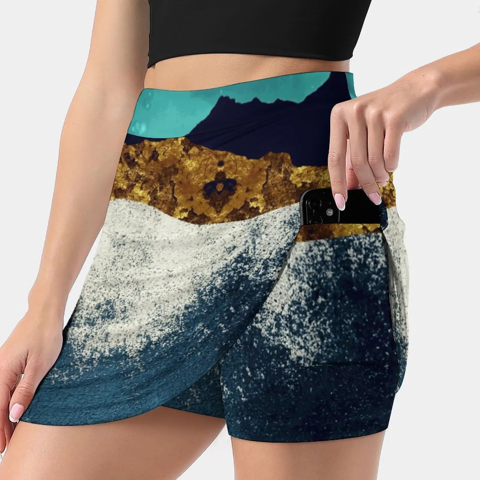 

Женская Спортивная юбка для тенниса, гольфа, танцев, фитнеса, бега, йоги, юбки, горы, небо, ночная звезда, голубого, золотого, белого цвета