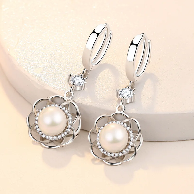 Элегантные ажурные цветочные серьги для женщин милая романтичная жемчужная