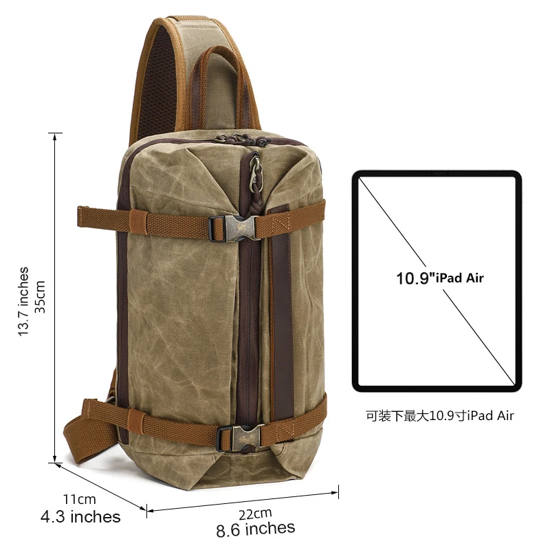 Vintage Men's canvas Large Capacity chest bag Crossbody multifunctional Sling Bag