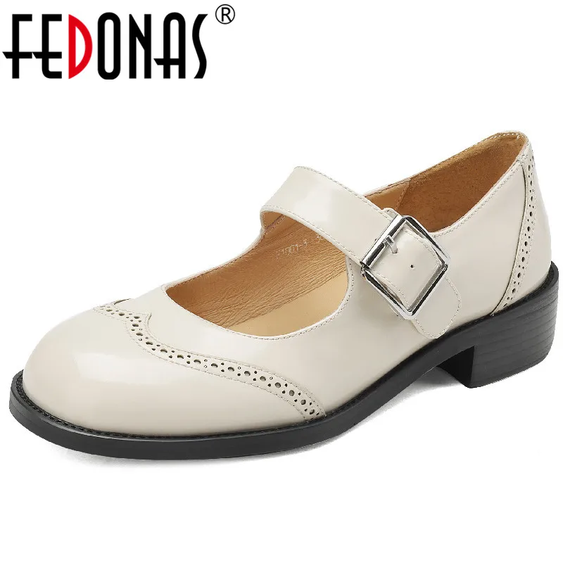 

Женские туфли-лодочки в стиле ретро FEDONAS, повседневные офисные туфли из натуральной кожи на толстом каблуке с пряжкой, сезон весна-лето