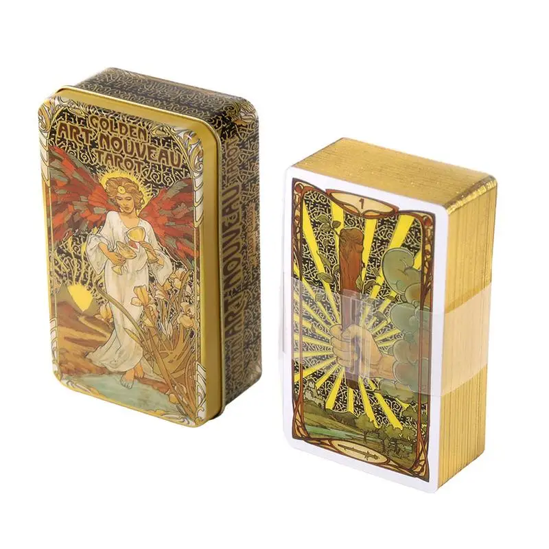 

Golden Art Nouveau Tarot Cards Deck Board Games Interactive Desktop Tarot 78 Cards Entertainment Card Board Game 2023 New