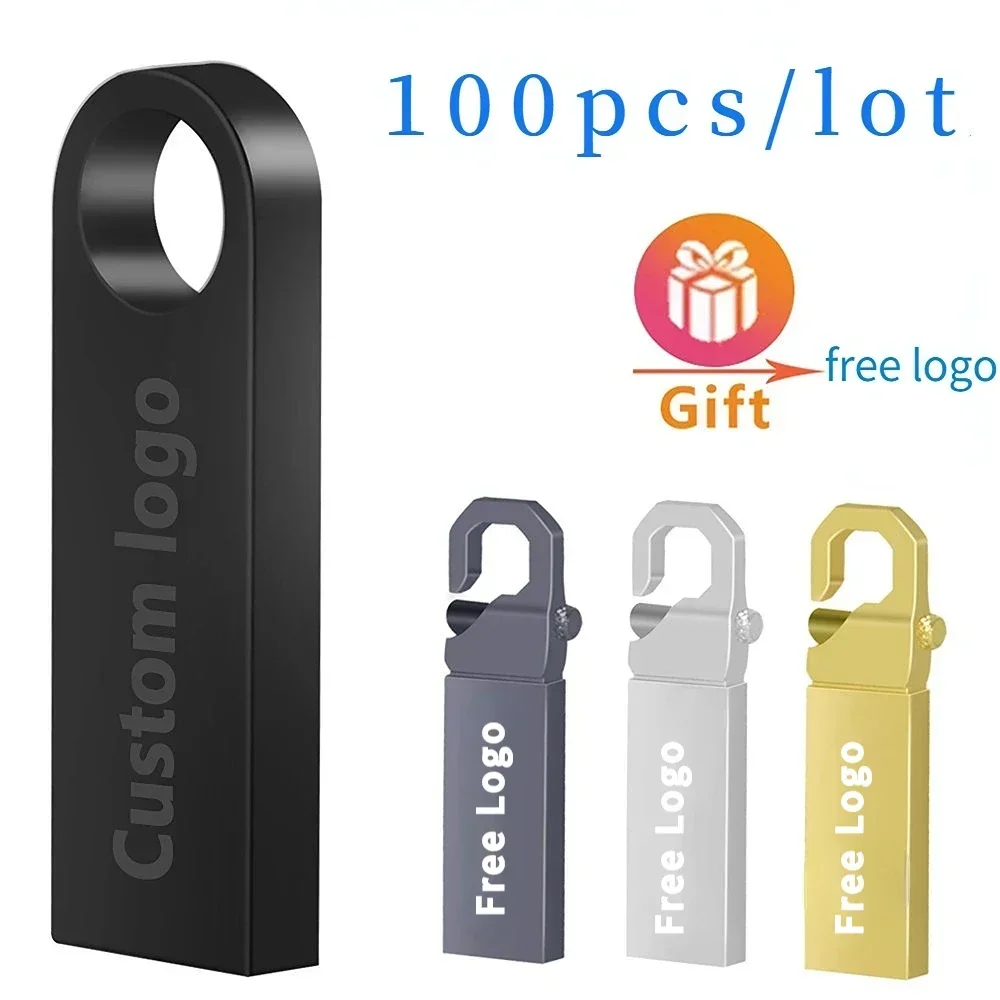 

100PCS Free Custom LOGO USB Flash Drive 4GB 8GB 2.0 High Speed Pen Drive 16GB 32GB 64GB 128GB Pendrive metal usb sticks 64gb