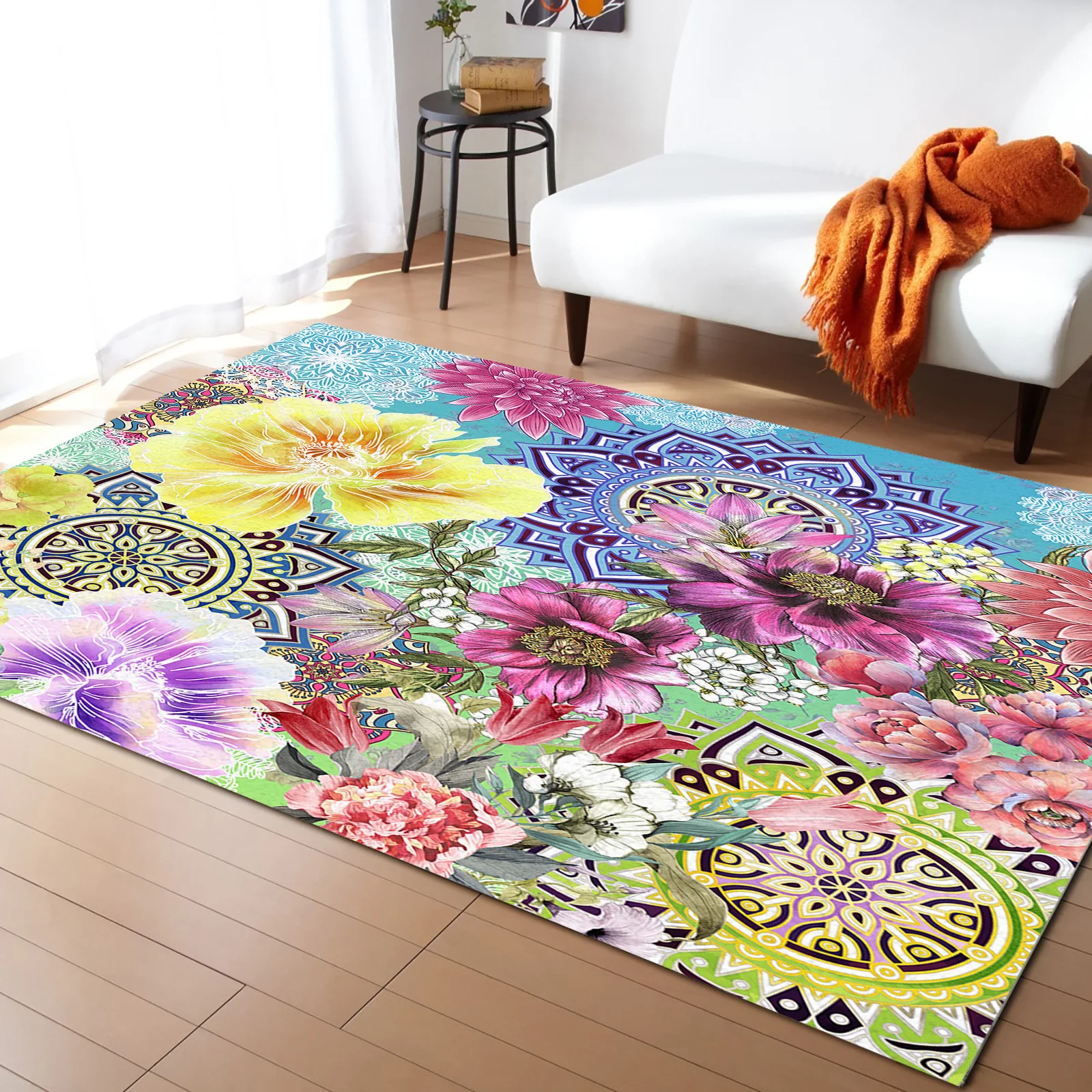 

Богемный ковер с рисунком мандалы, цветов, пиона, орхидеи для гостиной, уборной, напольный коврик, Детский ковер для спальни, гостиницы, улич...