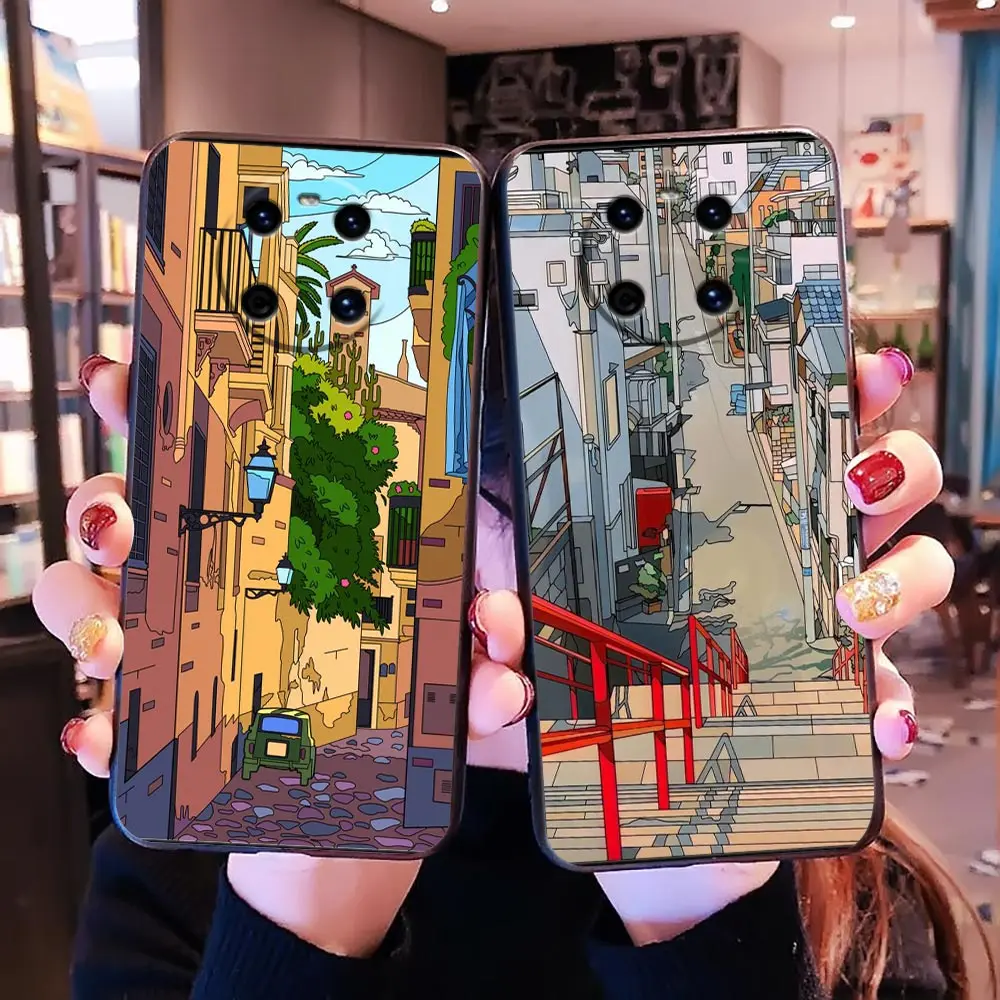 

Funda Case For Honor X9 X9A X8 X7 5G Huawei Y9 Y8 Y8P Y7 Y7A Y7P Y6 Y6S Y5P Y6P Pro V20 V10 V9 Case Japanese Style House Street
