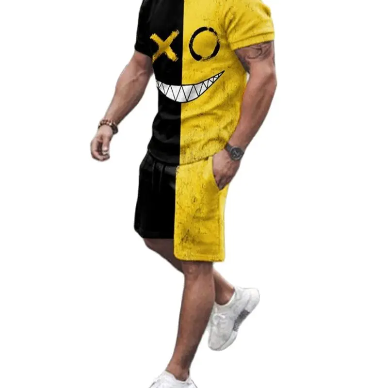 

Newest Man Sets 3D Skull Printed Men's Clothes T Shirt Short Pants Sports Suits Smiley XO Graphics Tees Casual Shorts Tracksuit