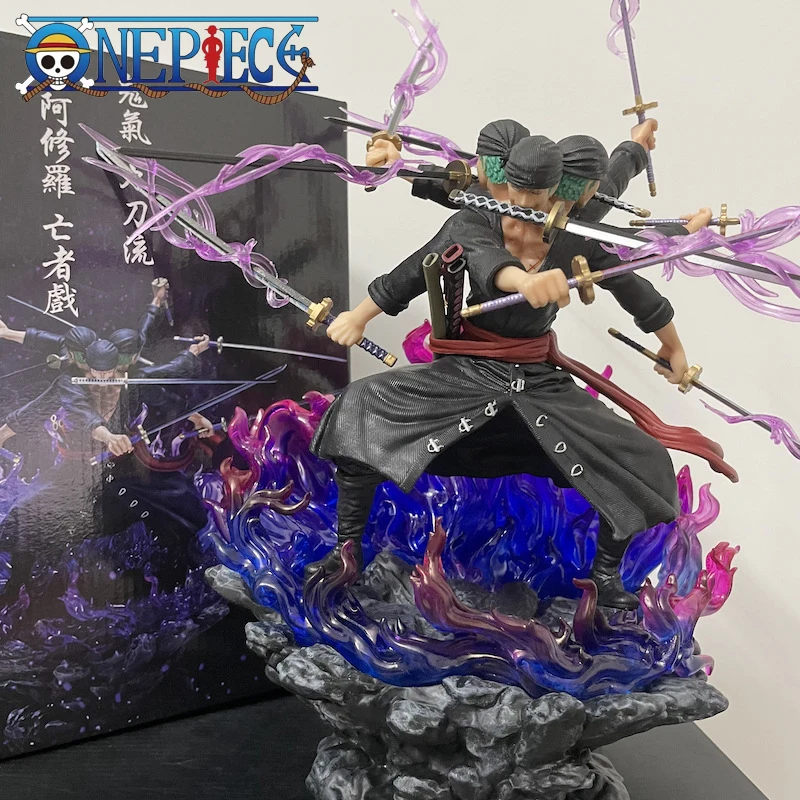 

30cm One Piece Roronoa Zoro Anime Figure Gk Three Heads And Six Arms Nine Knives Flow Ashura PVC Action Figurine Model Toys Doll