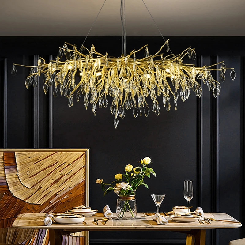 

Modern Luxury Crystal Chandeliers Lighting Gold Hanging Lamp Glass Idoor Home Decor Pendant Lamps Living Room Dining Lights