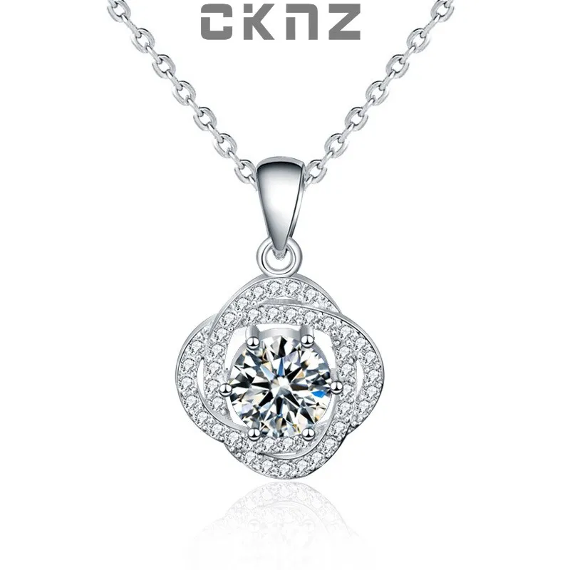 

Certified Real 1.0 Ct Moissanite Diamond Rose Flower Sterling 925 Silver Pendant Necklace For Women Chain CKNZ Luxury Jewelry