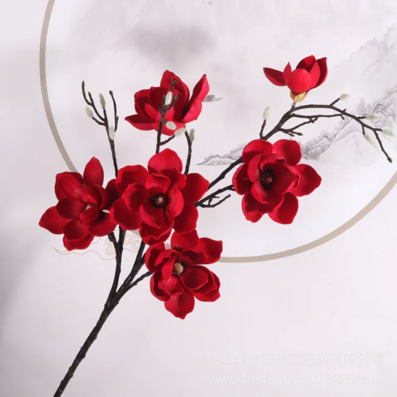 

1Pcs 6Heads Artificial Magnolia Classical Luxury Big Fall Branch Silk Flowers Home Wedding Decor Flores Artificales Decoration