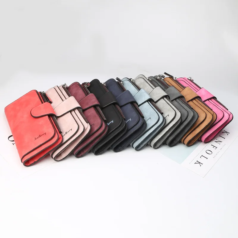 

2Pcs/Lot Women Buckle Korean Wallet Frosted Two color Fabric Card Holder Coin Purses Ladies Wallet With Zipper