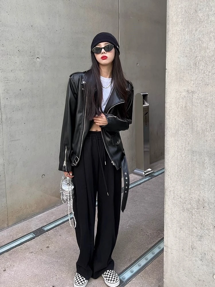 Осеннее Ins Street крутое кожаное пальто верхняя одежда женская свободная куртка