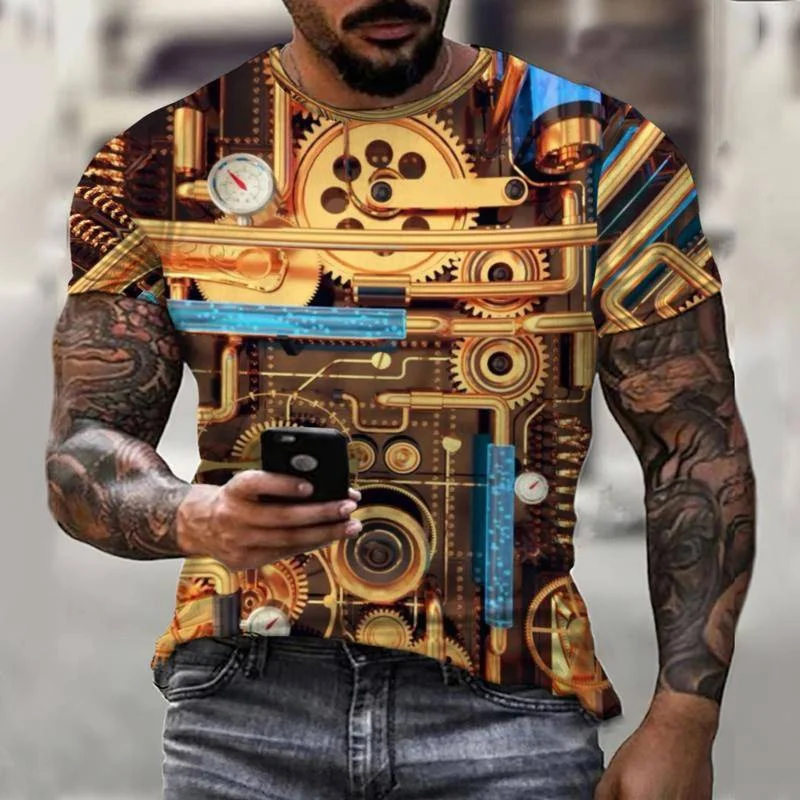 

Mechanical Metal Tshirt Men 3D Car Engine Print T Shirt Summer Short Sleeve Fashion Casual Hip Hop Harajuku Mens Tops Clothing
