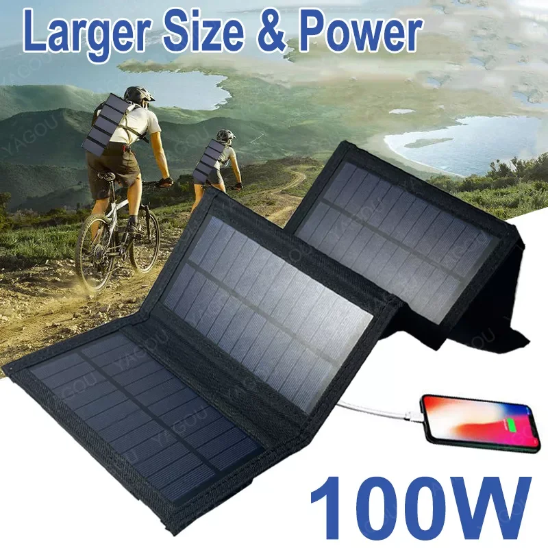 

100W PLUS Foldable Solar Panels Waterproof Portable Outdoor Charge Plate for Mobile Phone Power Bank Hiking Fishing Camping NEW