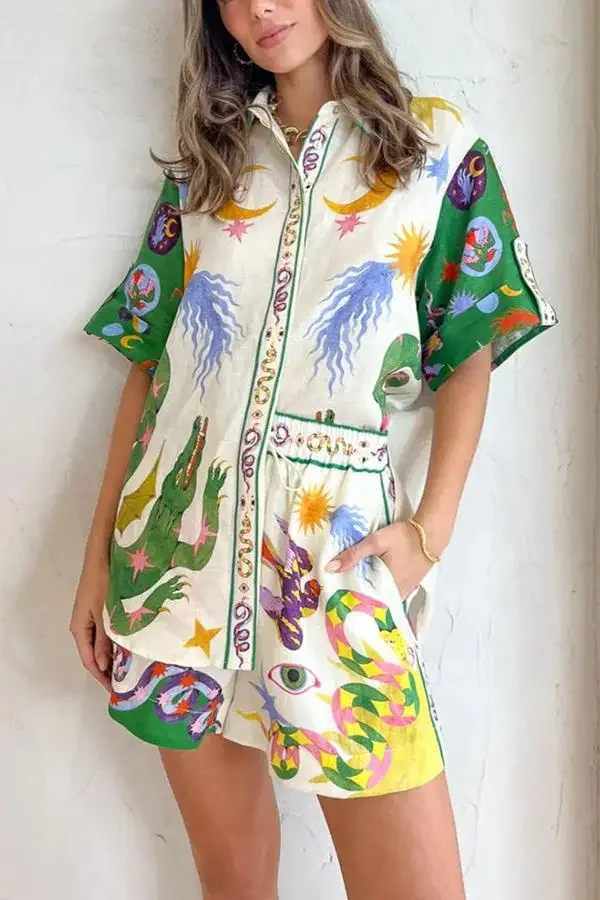 

2023 New Summer Print Fashion Pajamas Home Wear Leisure Set Women
