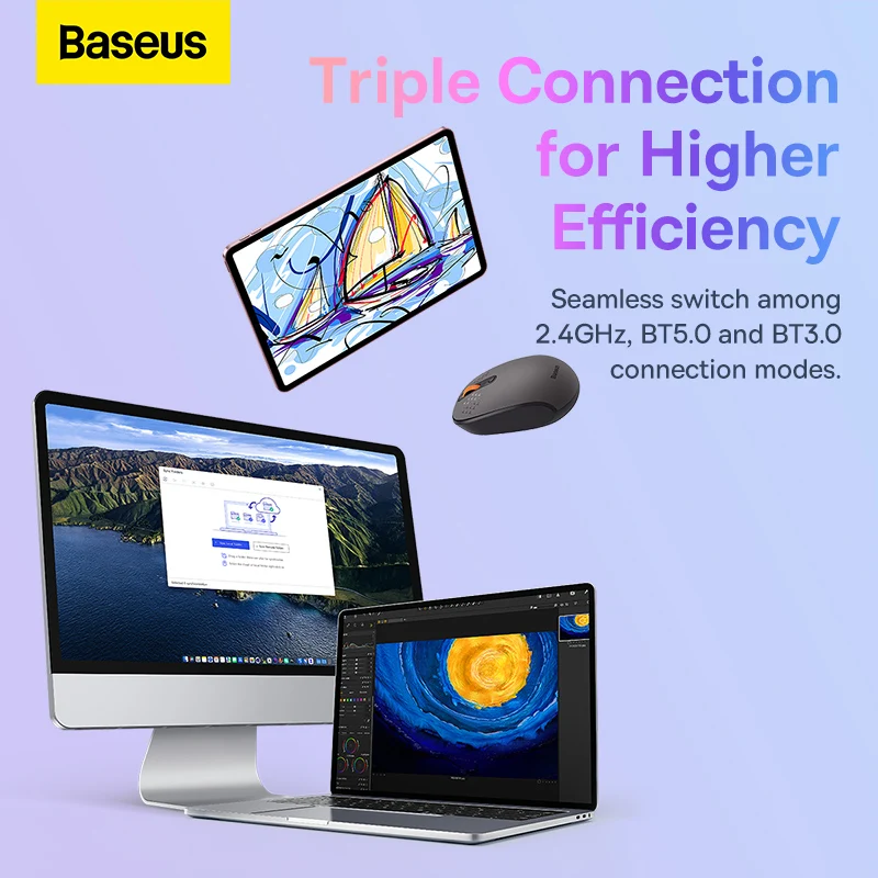 Baseus планшетный компьютер Bluetooth беспроводная мышь зарядка светящаяся 2 4G USB